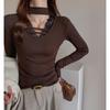 Camiseta Interior de Encaje con Empalme y Cuello en V para Mujer en Otoño e Invierno Estilo Puro Deseo Top Halter