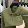 Polo de Algodón Puro de Manga Larga Transfronterizo para Hombre 2025 Otoño Nuevo Solapa Bordado Transpirable Moda Casual Camiseta de Hombre