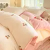 Conjunto de Cama de Inverno Espesso Quente Classe A Leite Fleece Quatro Peças Fleece Coral Flanela Lençol de Cama Capa de Edredom Fronha Roupa de Cama