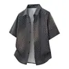 Camisa de Manga Corta Transpirable Estampado Digital de Lujo Ligero para Hombre Casual Holgada Superior Fina Solapa Talla Grande Camisa Moderna