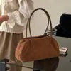 Bolsa de bowling de camurça 2026 novo modelo, bolsa de mão de camurça, bolsa de ombro tipo concha, bolsa Boston de couro legítimo de grande capacidade