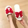 Chinelos de algodão com laço para mulheres, para outono e inverno, internos, antiderrapantes, leves, peludos, bico aberto para conforto, comércio exterior transfronteiriço