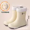 Botas impermeables para mujer de color marrón caqui hasta la pantorrilla con cordón, botines de lluvia exquisitos, zapatos de goma antideslizantes para el trayecto urbano, zapatos de agua, botines cortos elásticos