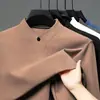 2025 Nuevo Otoño e Invierno Sudadera Pulóver de Terciopelo Alemán para Hombre de Cuello Alto Medio Color Sólido Casual Engrosada Cálida Camiseta Base Superior