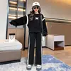 Traje Deportivo de Primavera y Otoño para Hombres y Mujeres Tendencia High Street Pantalones de Chándal de Pierna Recta Ajuste Holgado Sudadera con Capucha para Hombre y Mujer
