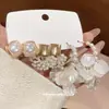 Conjunto de Brincos Flor de Diamante Pérola com Cravação Fina Prata, Brincos Versáteis Estilo Retro Francês, Brincos de Luxo Leve e de Alta Qualidade para Mulheres