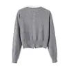 Elegante Suéter de Punto Gris con Cuello Alto, Manga Larga, Patchwork y Borde con Volantes para Mujer, Nuevo Top Versátil Otoño 2026