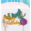 Decoración de Cola de Pez Oceánica Decoración Creativa de Lentejuelas Brillantes Tarjeta para Pastel Belleza Vieira Submarino Cumpleaños Infantil