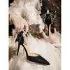 Zapatos de Boda con Lentejuelas Puntiagudas de Cristal Estilo Coreano para Mujer Lazo Tacones Altos Plateados Regalo para Mujer Adulta Elegantes de Alta Gama