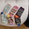 Calcetines Gruesos de Invierno con Patrón Horizontal Colorido Bloqueado por Color de Felpa Imitación Visón para Exterior Cálidos hasta Media Pantorrilla Calcetines Medias para Casa de Mujer Al Por Mayor