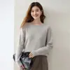 Suéter de cashmere jacquard com padrão de onda d'água preguiçosa para mulheres, gola redonda, caimento solto, pulôver de manga longa, tricô macio e relaxado