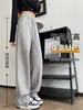 Calça banana cinza de cintura alta, estilo primavera e outono, calça larga de perna reta solta que afina, versátil para o dia a dia, calça de moletom esportiva casual