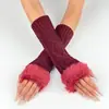 Guantes de Felpa Transfronterizos Tejidos Cálidos Estudiante Lana Medio Dedo Guantes de Mujer Otoño Invierno Estilo Corto Patrón de Diamantes Guantes de Lana