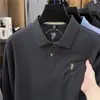 Camisa polo bordada de algodão mercerizado transfronteiriça para homens, novo estilo outono 2026, camiseta casual de manga longa de algodão puro respirável para homens
