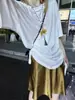Falda Satinada de Crepé de Acetato "Oro Bronce" Adelgazante con Caída para Mujer, Nuevo Estilo de Verano Falda Corta Satinada Cortada al Sesgo a 45 Grados