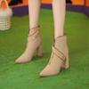 Botas de Moda con Tacón Grueso para Mujer, Tacones Altos, Nuevo Modelo Otoño/Invierno 2026, Punta Fina Ultraelegante con Hebilla Metálica, Tira en T, Botines Cortos Adelgazantes