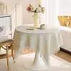 Mantel de algodón y lino estilo crema con borlas y textura gofrada, mantel redondo para decoración de casa de huéspedes, cubierta para mesa de comedor del hogar