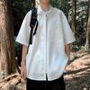 Camisa Fina de Manga Corta de Verano para Hombre 2026, Camisa de Color Sólido de Nicho, Conjunto de Pareja Estilo Hong Kong Japonés, Chaqueta Casual Fresca