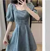 Vestido-Colete Jeans Simples e Elegante, Estilo Francês, Cintura Marcada, Linha A, para Mulheres, Nova Moda Verão 2025