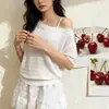 Estilo puramente seductor, asimétrico de un solo hombro, nuevo top tejido de manga corta para mujer, fresco y holgado para el verano, top de diseño elegante