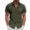 Camiseta Casual de Manga Curta TK American Summer Masculina Camisa Solta Ame Cáqui Veludo Workwear Camiseta Pesada