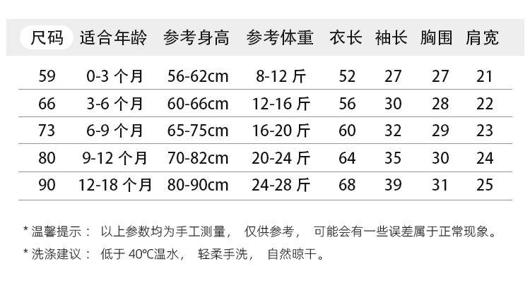 连体尺码表