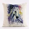 Serie de Fundas de Almohada de Lino con Patrón de Caballo en Acuarela de Dibujos Animados Especial Transfronterizo para Sala de Estar de Casa Cubierta de Cojín para Cama Lateral