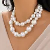 Collar de Perlas Doble Capa Grande y Pequeño para Mujer de Gama Alta Lujo Ligero Cadena para Clavícula con Temperamento Estilo Socialité Accesorio de Collar Versátil