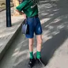 Shorts Jeans Pretos para Mulheres, Estilo Fino de Verão, Novo Modelo 2026, Cintura Alta, Caimento Solto, Emagrecedor, Perna Reta Larga, Calça Comprimento do Joelho
