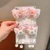 Horquilla de Hanfu de Mariposa de Invierno para Niñas Pequeñas, Pinza para el Cabello de Tela Floral con Pompones y Borlas, Estilo Fresco Rosa