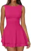 Mono de Estilo Europeo y Americano con Cuello Redondo, Sin Mangas, Cintura Ajustada, Doble Capa y Volantes para Mujer. Ropa de Exportación para Mujer Disponible en Stock
