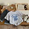 Roupas Infantis Estilo Coreano para Bebês e Crianças Pequenas, Homens e Mulheres, Novas Camisetas de Verão com Desenhos Animados Fofos, Tops Camisetas Finas de Manga Curta para Bebês