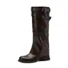 Botas altas de moda para mujer con hebilla de cinturón, nuevo modelo 2026, punta cuadrada, botas plisadas apiladas, botas de motociclista, botas de pantalón con tacón grueso