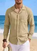 2026 Comercio Exterior Otoño Nueva Ropa de Hombre 7 Colores Lino Manga Larga Holgada Sudadera Camisa de Manga Larga Lisa Hombre Tallas Grandes