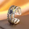 Anillo Exagerado de Plata de Ley S925 para Mujer, Estilo Retro Europeo y Americano de Moda, Versión Ancha Desgastada y Dominante, Anillo de Estilo Vintage en Forma de Corazón