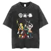 Camiseta Gráfica de Anime Harajuku para Hombre Estilo Callejero Retro Algodón Lavado Ácido Camiseta Oversize Manga Corta Holgada Top Camiseta Estilo Europeo y Americano