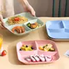 Plato Cuadrado para Cena con Compartimentos de Paja de Trigo, Plato Doméstico para Comida de una Persona, Plato para Frutas y Desayuno, Plato de Plástico con Tres Compartimentos para Dividir Comidas