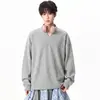 Camiseta retro de manga larga con textura estilo japonés para hombre, otoño, corte holgado, cuello Henley, capa base, top casual de moda