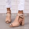 Nuevos zapatos de mujer de tacón alto, de talla grande, con punta redonda y hebilla de color liso, de comercio exterior, de moda europea y americana, en stock