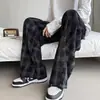 Calças xadrez de primavera e outono para homens, estilo britânico de perna reta fluido, marca trendy do Instagram, estilo de Hong Kong, moda japonesa, calças largas casuais retrô