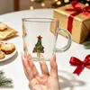 Vaso de Vidrio Navideño Tridimensional Alta Resistencia al Calor Borosilicato Vaso de Agua Manija de Diamante Creativa Taza de Leche Jugo Recuerdo