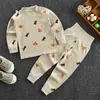 Conjunto de Pantalones de Cintura Alta para Niños que Protegen el Vientre, Estilo Primavera y Otoño, Ropa de Otoño para Bebés, Ropa Interior de Algodón Puro para Niñas, Pijama de Cuello Redondo para Niños
