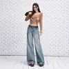 Jeans rectos de pierna recta para mujer, color azul oscuro retro desgastado lavado con efecto bigote de gato, colección de principios de otoño 2026, adelgazantes y con textura