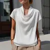 Primavera/Verano 2026 Sitio Independiente Transfronterizo de Amazon Nueva Moda para Mujer Top de Manga Corta con Cuello Drapeado Camiseta Versátil para Mujer
