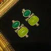Brincos Geométricos de Nicho Dia Ocidental Antigo Banhado a Bronze 18 Ouro Vintage com Design de Paleta de Cores Verde