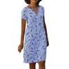 2022 Nuevo Vestido Holgado de Algodón y Lino con Estampado Digital y Cuello en V para Mujer, Transfronterizo Europeo y Americano