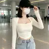 Camiseta de Manga Longa para Mulheres, Outono e Inverno Sexy Novo Estilo, Top Assimétrico Justo, Camisa Curta com Cordão para Meninas e Meninas Quentes