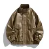 Chaqueta de Béisbol para Motocicleta Estilo Americano 2025 Abrigo de Cuero Lavado para Hombre Primavera y Otoño Cuello Solapa Corte Holgado Suministro Transfronterizo Pu