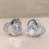 Pendientes de botón de plata de ley con forma de corazón de melocotón, diamantes Super Flash, pendientes de botón dinámicos en forma de corazón que escucha, hermosos pendientes de circonita simétricos en forma de corazón