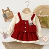 Conjunto de Suéter para Niños Otoño e Invierno Nuevo Bebé Niña Falso Tres Piezas Falda de Punto Estilo Coreano Suéter con Tirantes Moderno y Lindo